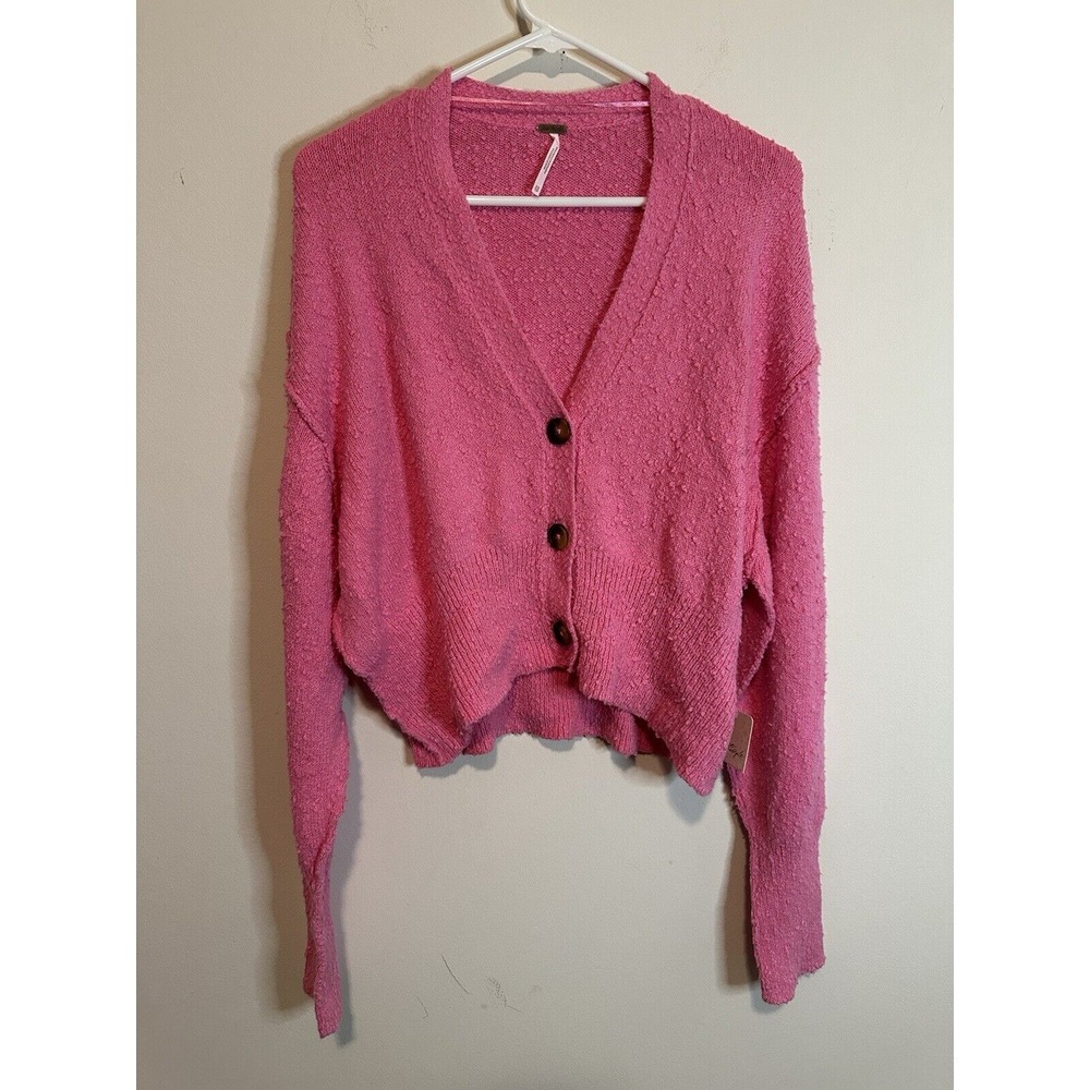 Free People Found My Friend Cardi Giggles Pink Cozy Cardigan Sweater XS